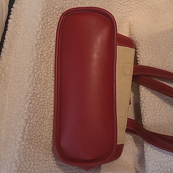 Coach leather and linen shopper tote bag beige and red - Picture 5 of 5